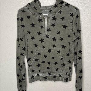 Women’s Half Zip Hoodie with Star Pattern Size Small - Dark green and black